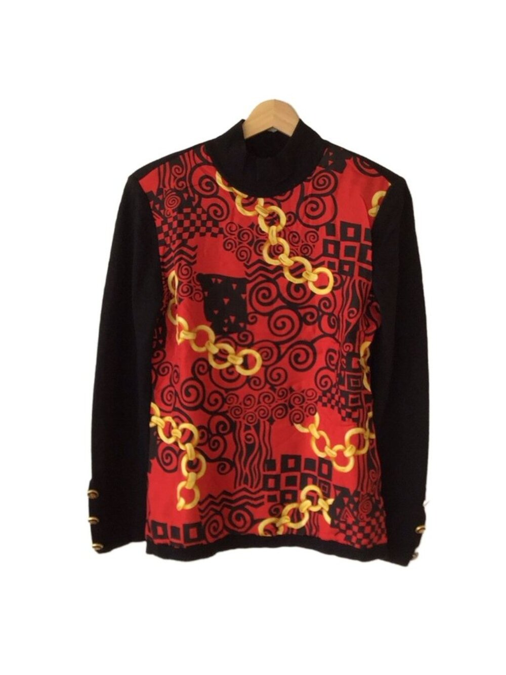Celine Long Sleeve Sweater 40 M Black High Neck Silk Contrast Shoulder